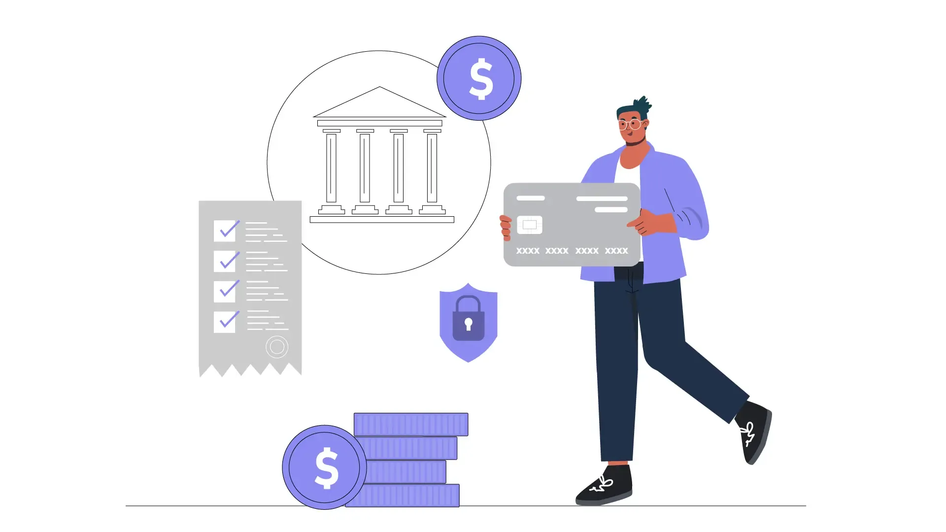 Flat 2D Illustration of Online Banking System with Security and Transactions